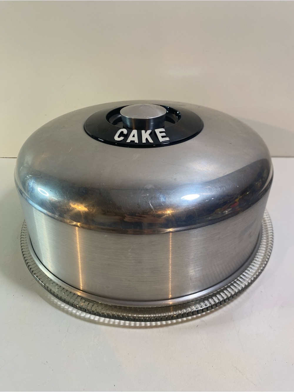 Vintage 1950s Kromex Cake Cover Saver With Original 12” Glass Plate